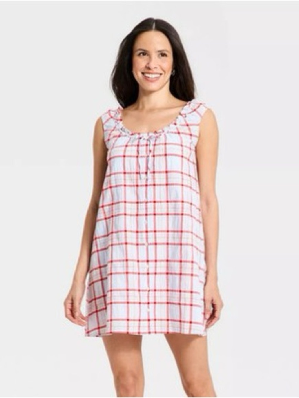 NWOT Universal Thread White Mini Dress with Red Windowpane Plaid - Size XL
